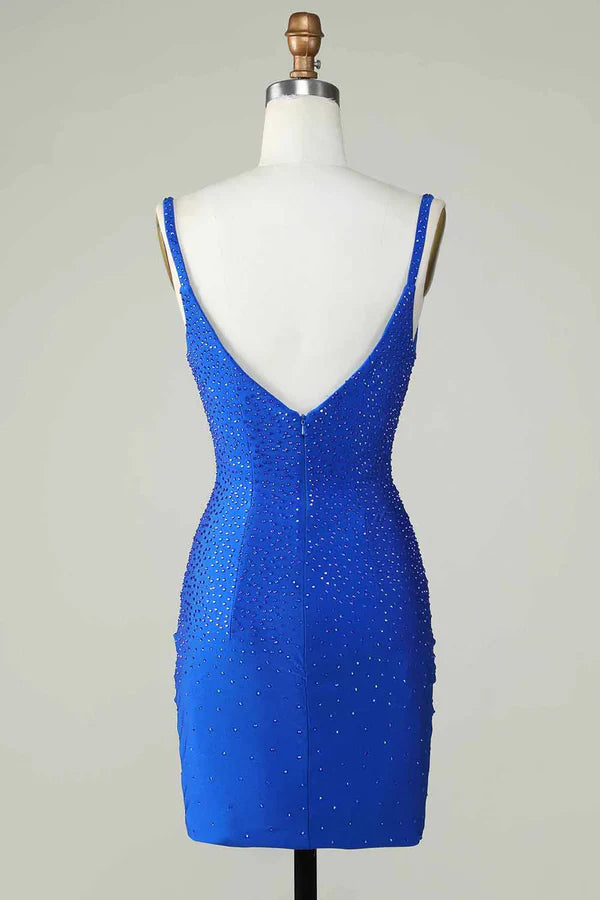 Beading Tight Glitter Royal Blue Homecoming Dress