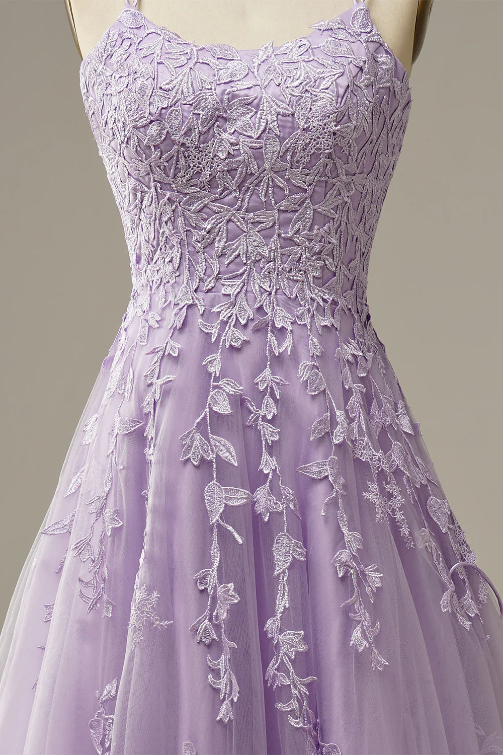 A-Line Purple Spaghetti Straps Long Prom Dress With Appliques Beautiful
