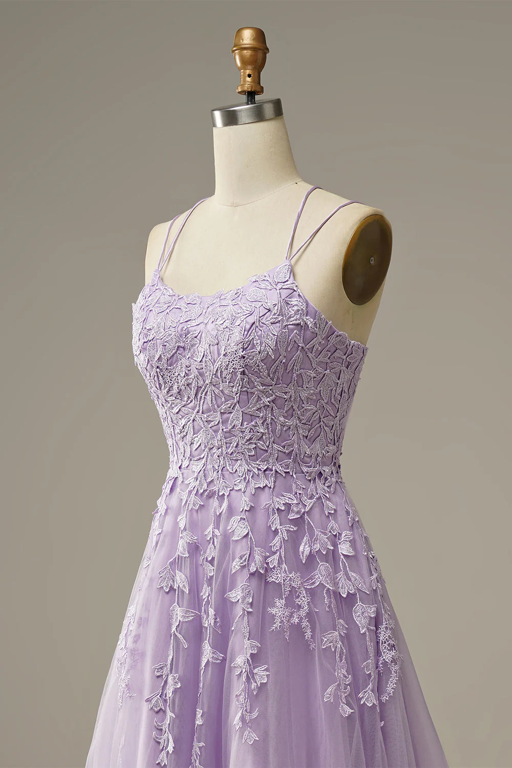 A-Line Purple Spaghetti Straps Long Prom Dress With Appliques Beautiful