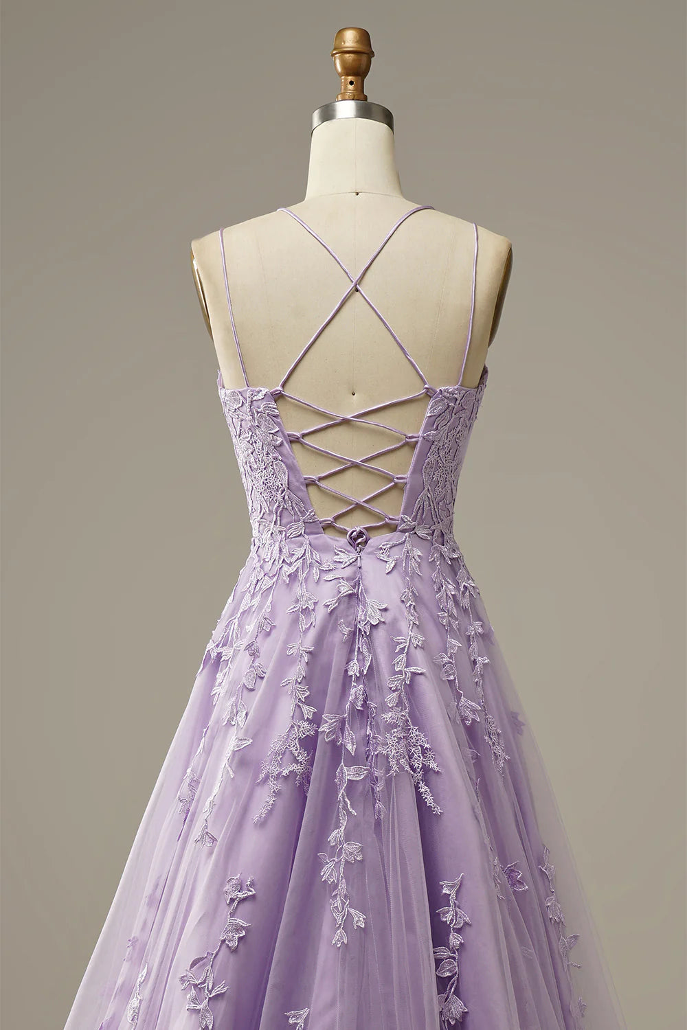 A-Line Purple Spaghetti Straps Long Prom Dress With Appliques Beautiful