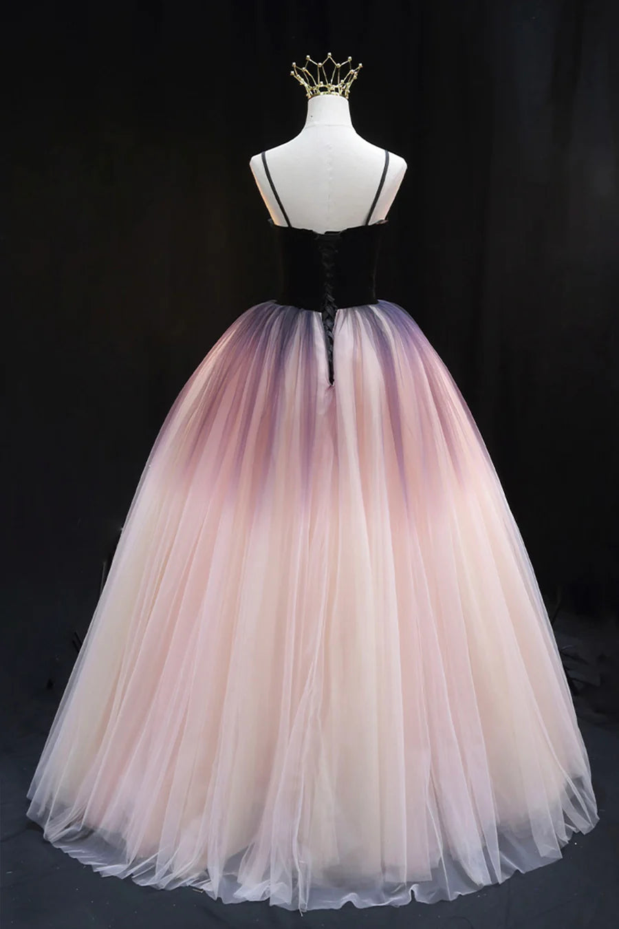 A Line Spaghetti Straps Ombre Tulle Floor Length Prom Dresses Party Dresses