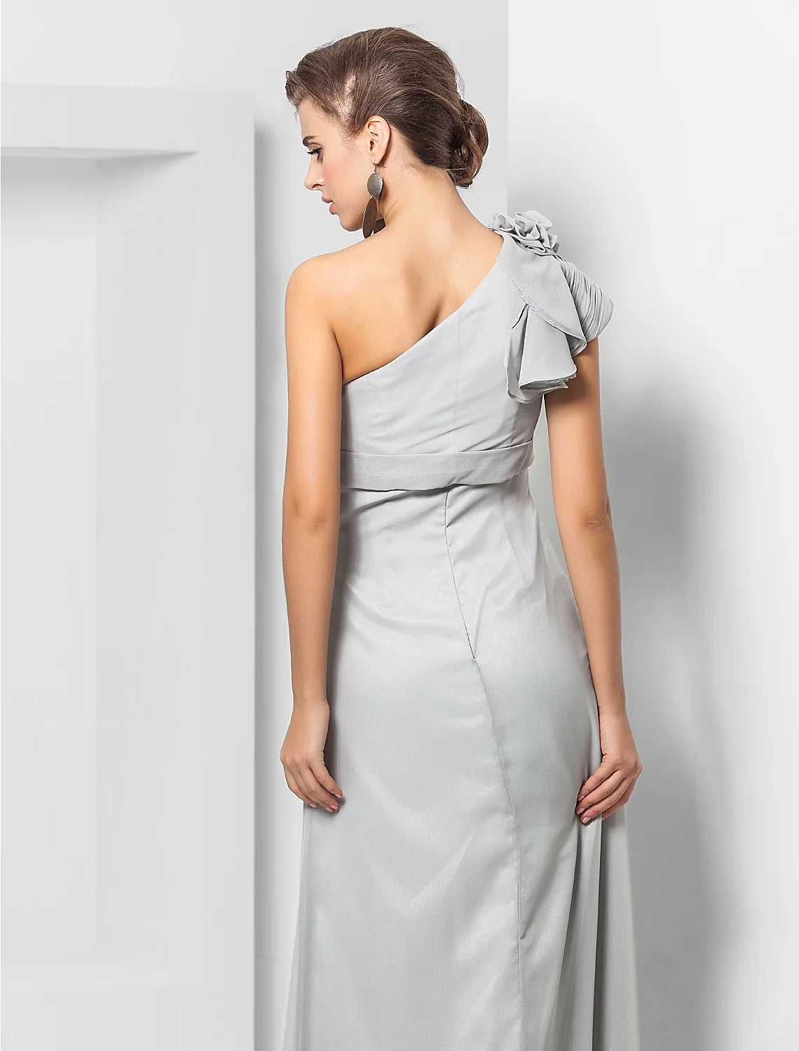 Sheath / Column Elegant Dress Wedding Guest Floor Length Sleeveless One Shoulder Chiffon with Sash / Ribbon Appliques