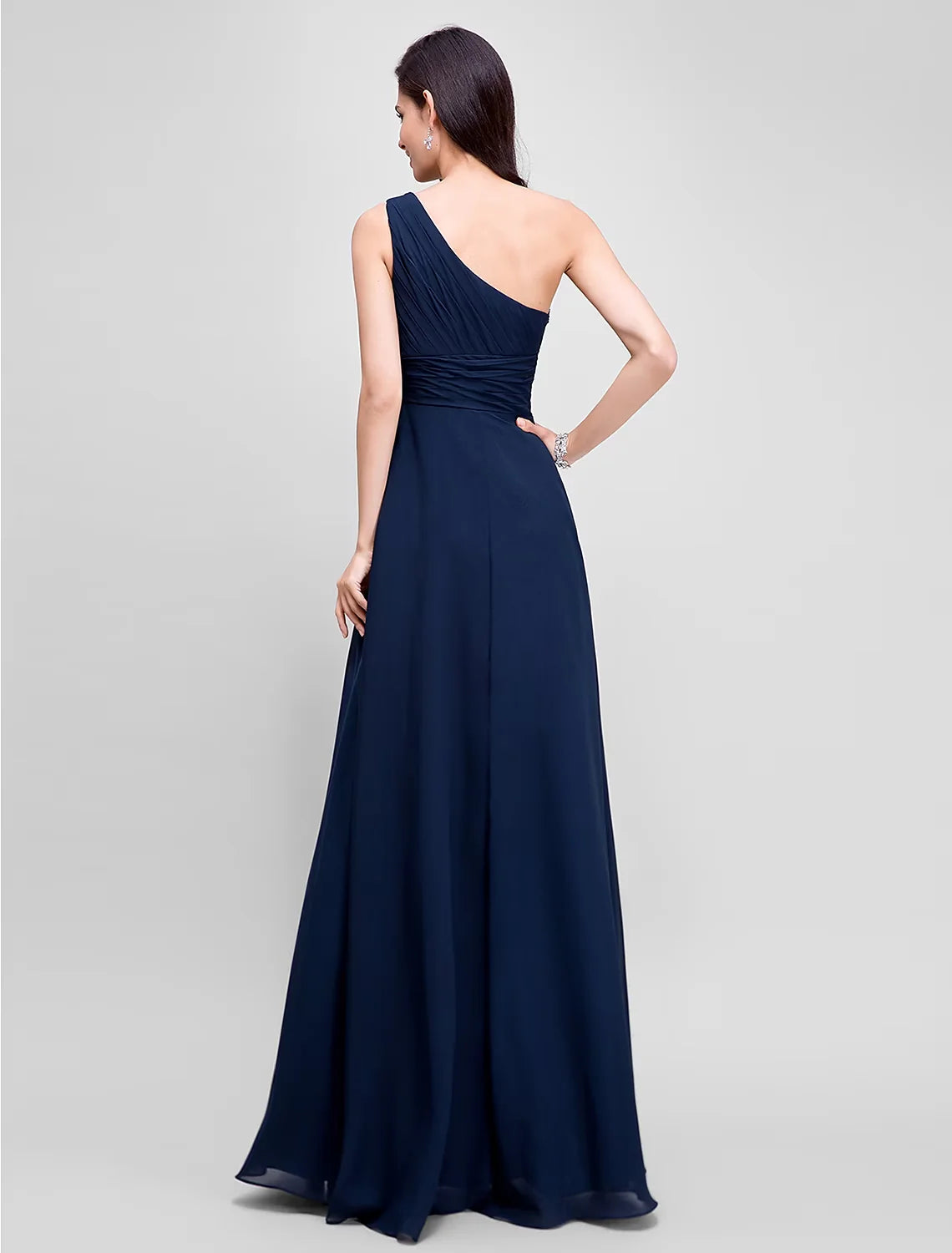 Sheath / Column Empire Dress Wedding Guest Floor Length Sleeveless One Shoulder Chiffon with Ruched Beading