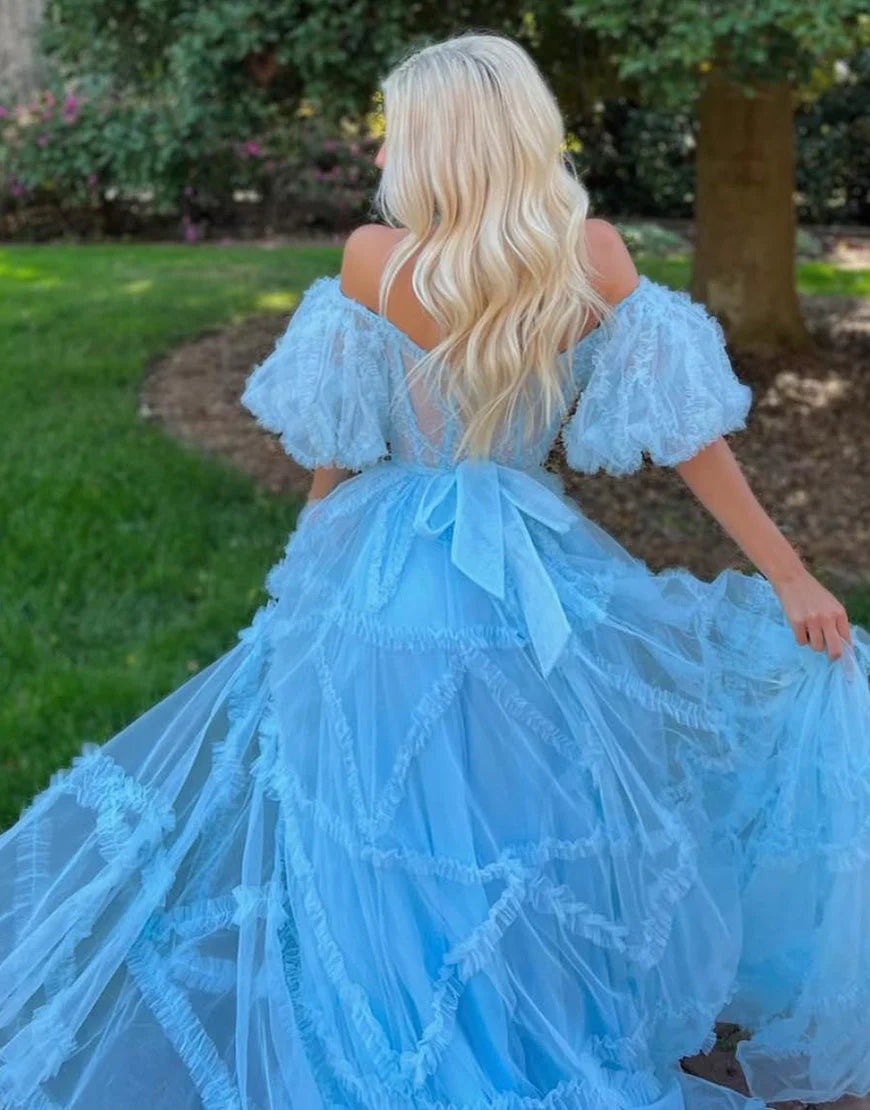 A Line Tulle Sweetheart Cute Prom Dress with Sleeves