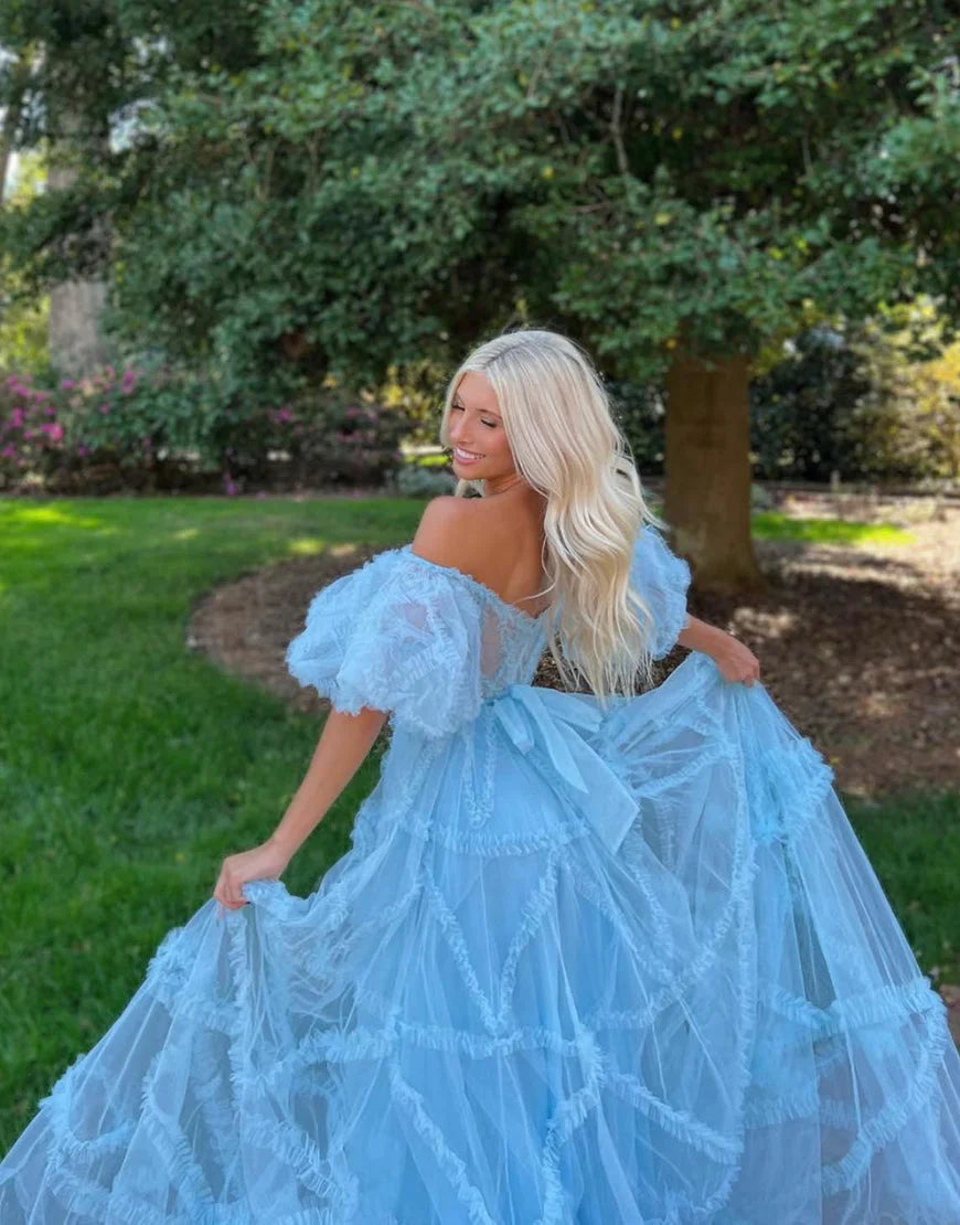 A Line Tulle Sweetheart Cute Prom Dress with Sleeves