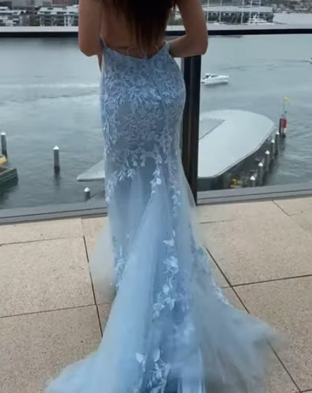 Trumpet/Mermaid Halter Sleeveless Lace Tulle Court Train Train Dresses Party Dresses Formal Dresses