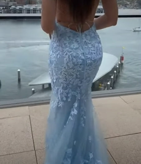 Trumpet/Mermaid Halter Sleeveless Lace Tulle Court Train Train Dresses Party Dresses Formal Dresses