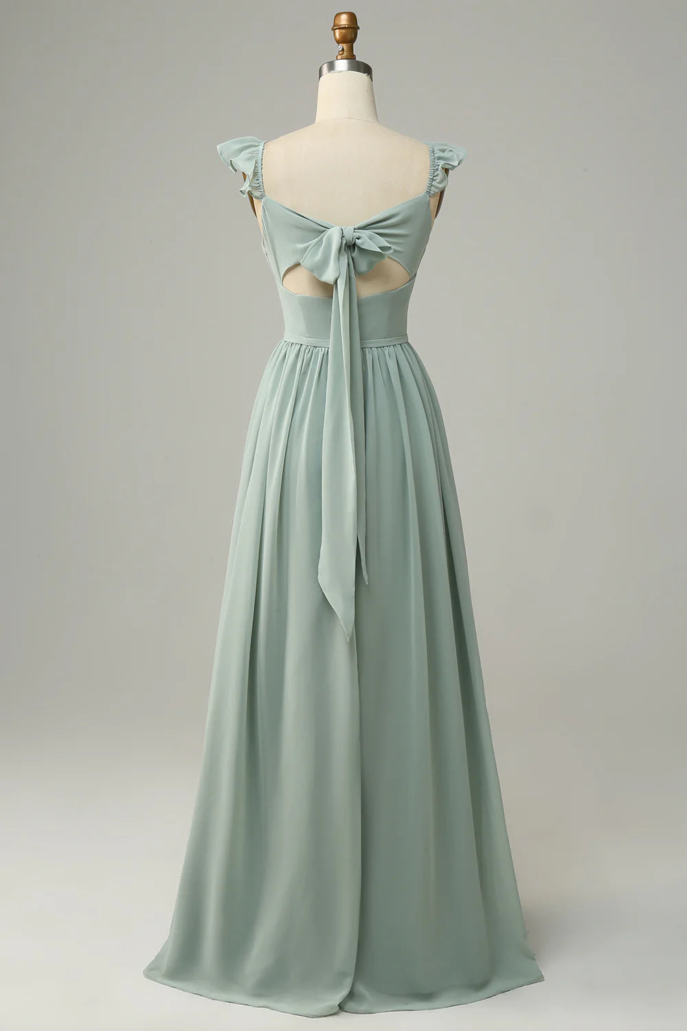 A Line Chiffon Dusty Sage Ruffles Long Bridesmaid Dress