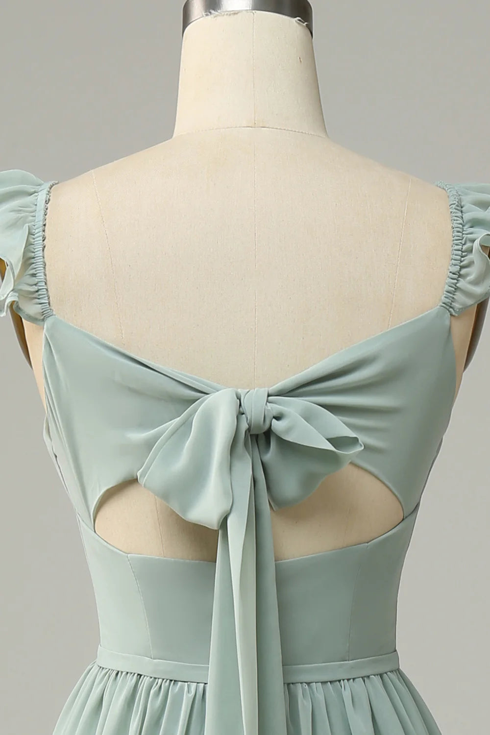 A Line Chiffon Dusty Sage Ruffles Long Bridesmaid Dress