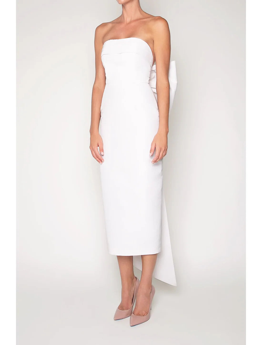 Sheath / Column Cocktail Dresses Party Dress Wedding Guest Engagement Tea Length Sleeveless Strapless Fall Wedding Reception Satin with Bow(s)