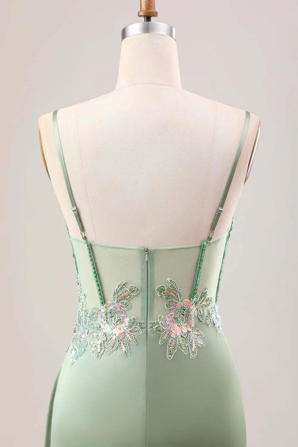 Sheath Mermaid Stylish Lilac Pleated Sequin Corset Long Prom Dress With Slit