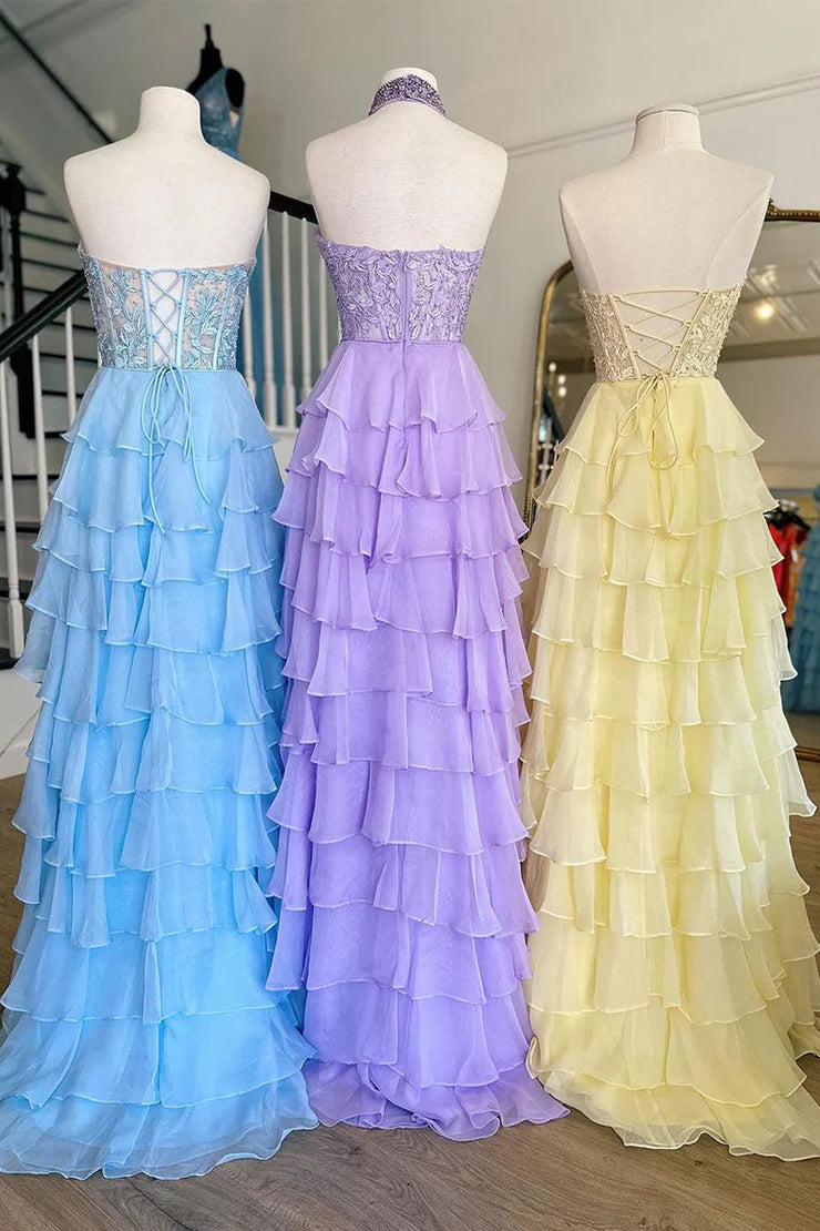A Line Sweetheart Chiffon Long Prom Dresses with Appliques