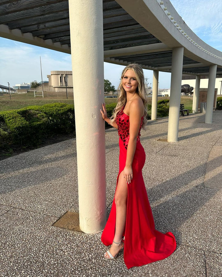 A Line Mermaid One Shoulder Blue Long Prom Dresses with Beading