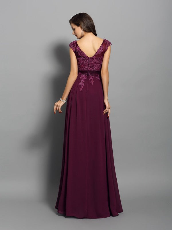 A-Line/Princess Scoop Applique Sleeveless Long Chiffon Party Dresses Formal Dresses