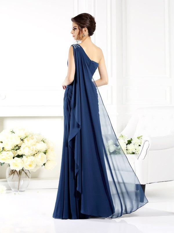 Sheath/Column One-Shoulder Sleeveless Long Chiffon Mother of the Bride Dresses