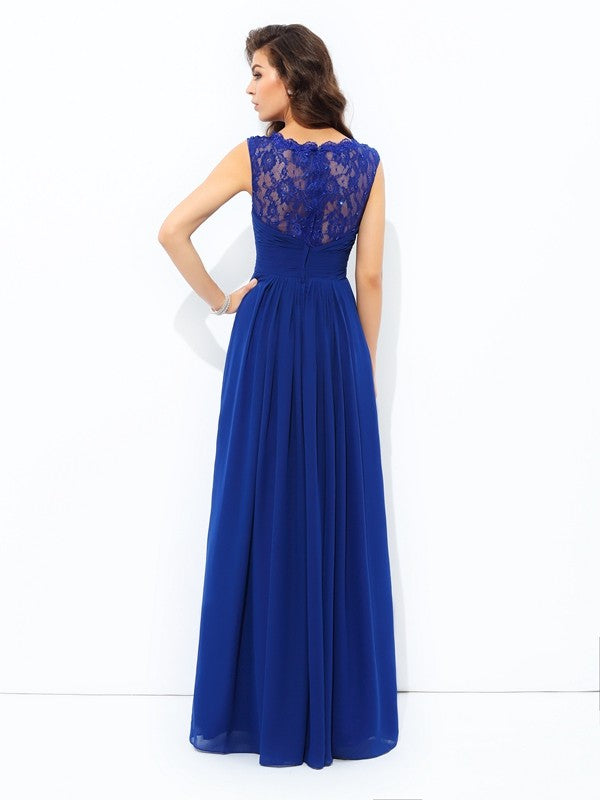 A-line/Princess Scoop Lace Sleeveless Long Chiffon Party Dresses Formal Dresses