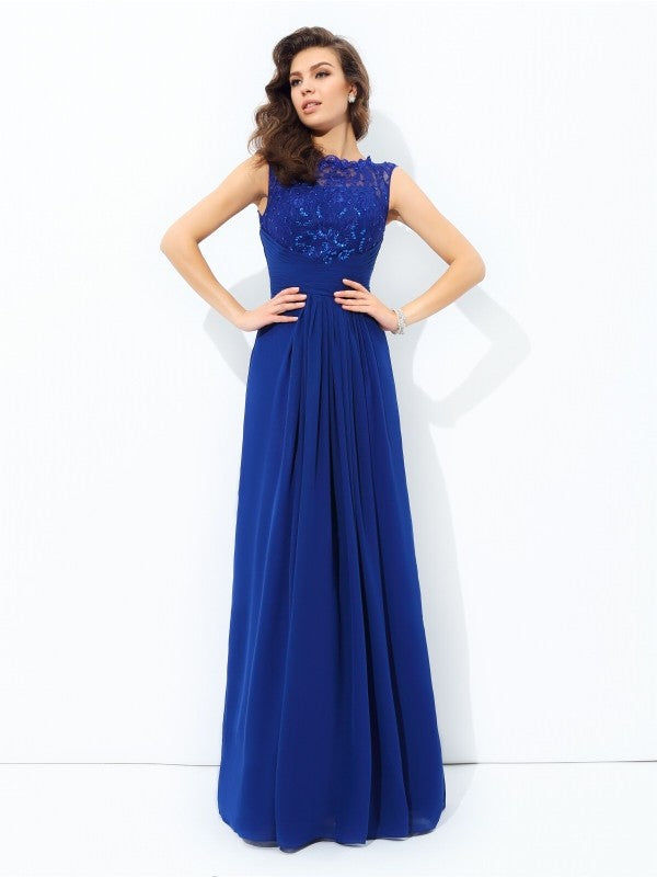 A-line/Princess Scoop Lace Sleeveless Long Chiffon Party Dresses Formal Dresses