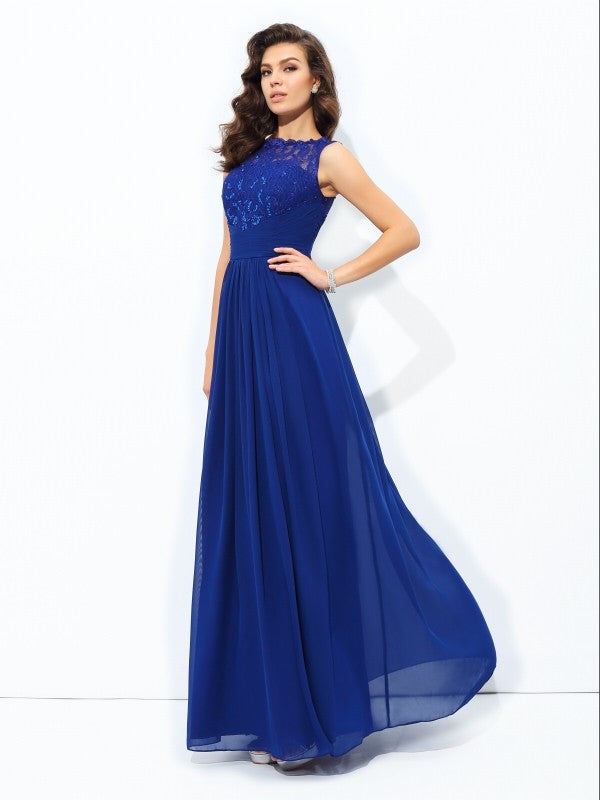A-line/Princess Scoop Lace Sleeveless Long Chiffon Party Dresses Formal Dresses