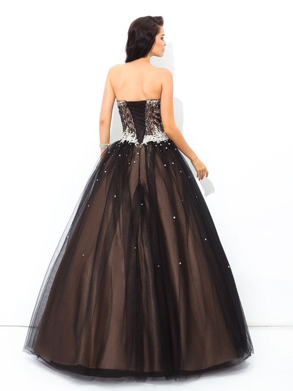 Ball Gown Sweetheart Beading Sleeveless Long Net Quinceanera Dresses