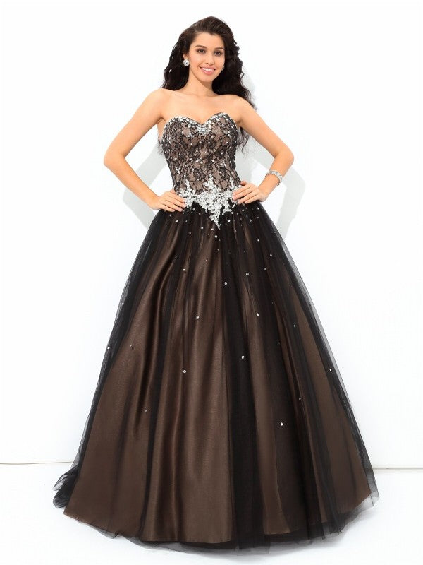 Ball Gown Sweetheart Beading Sleeveless Long Net Quinceanera Dresses