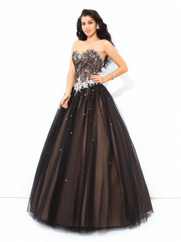 Ball Gown Sweetheart Beading Sleeveless Long Net Quinceanera Dresses