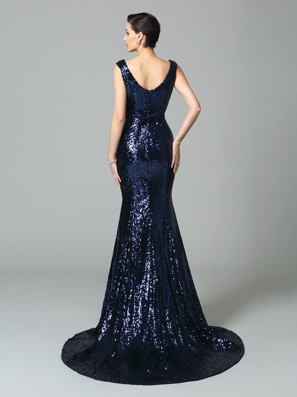 Trumpet/Mermaid Straps Sleeveless Long Sequins Party Dresses Formal Dresses