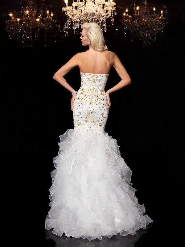 Trumpet/Mermaid Sweetheart Beading Sleeveless Long Organza Dresses