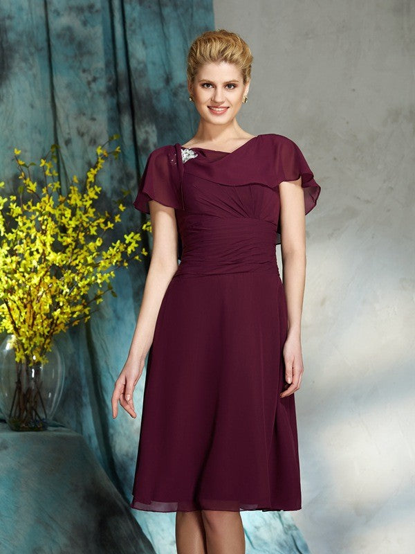 A-Line Scoop 1/2 Sleeves Short Chiffon Mother of the Bride Dresses
