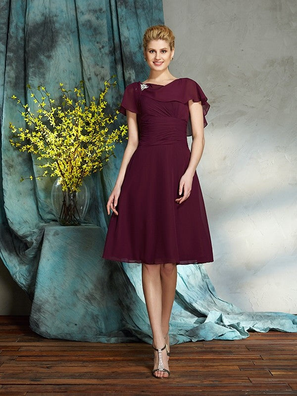 A-Line Scoop 1/2 Sleeves Short Chiffon Mother of the Bride Dresses