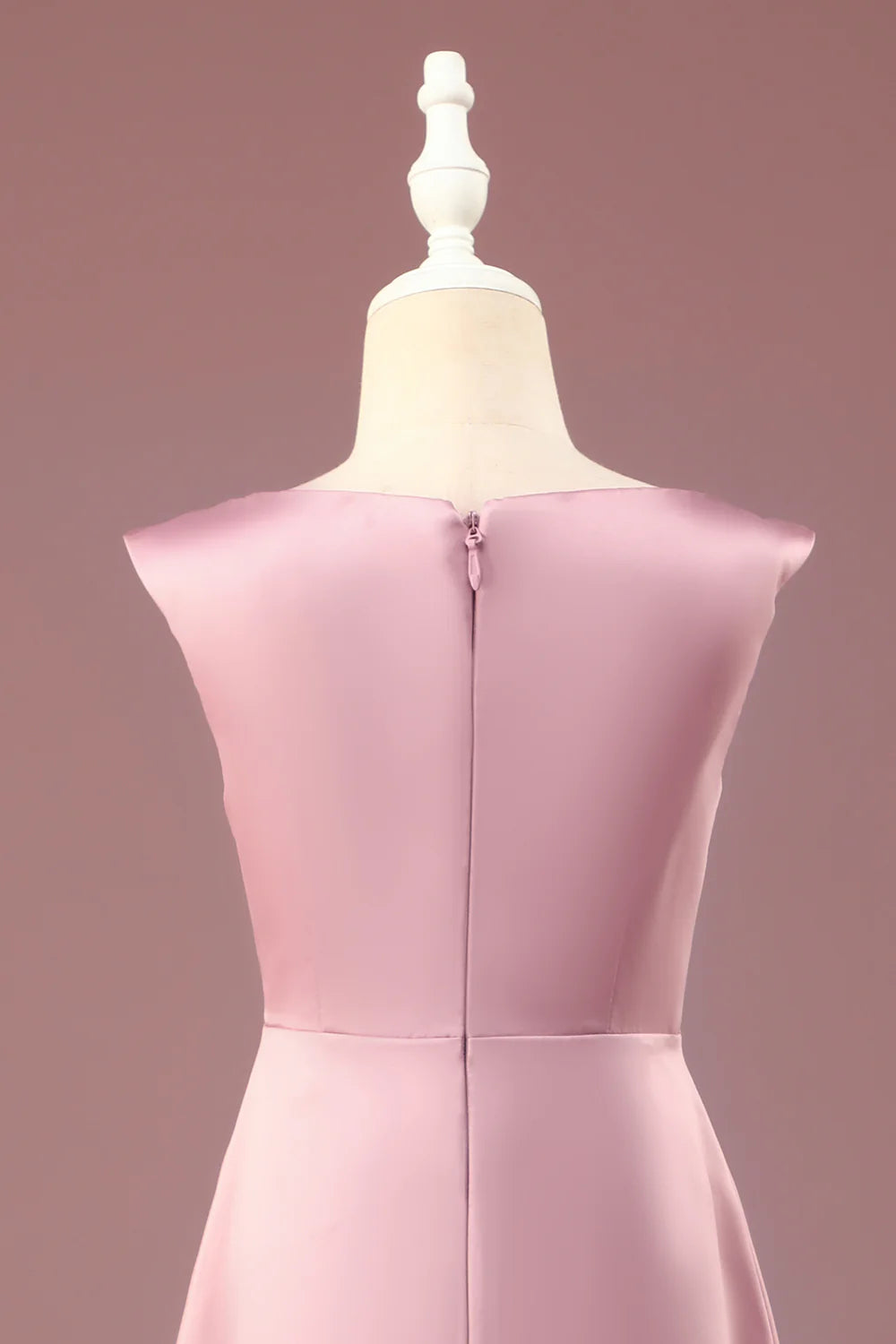 A-line Satin Pleated V-neck Long Junior Bridesmaid Dress