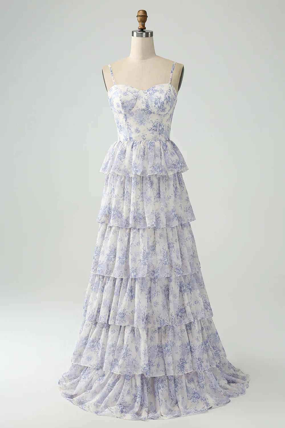 A Line Spaghetti Straps Tiered Tulle Bridesmaid Dress With Ruffles