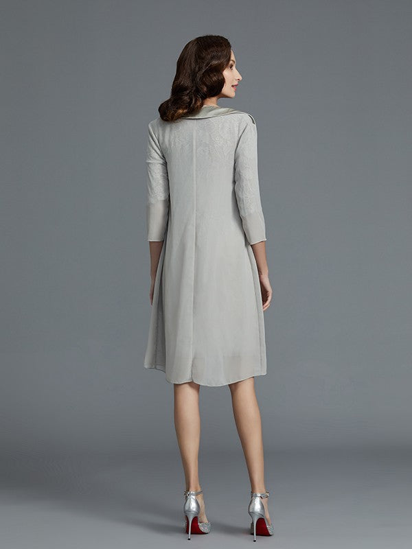 A Line Sheath/Column Scoop 1/2 Sleeves Chiffon Short/Mini Mother of the Bride Dresses