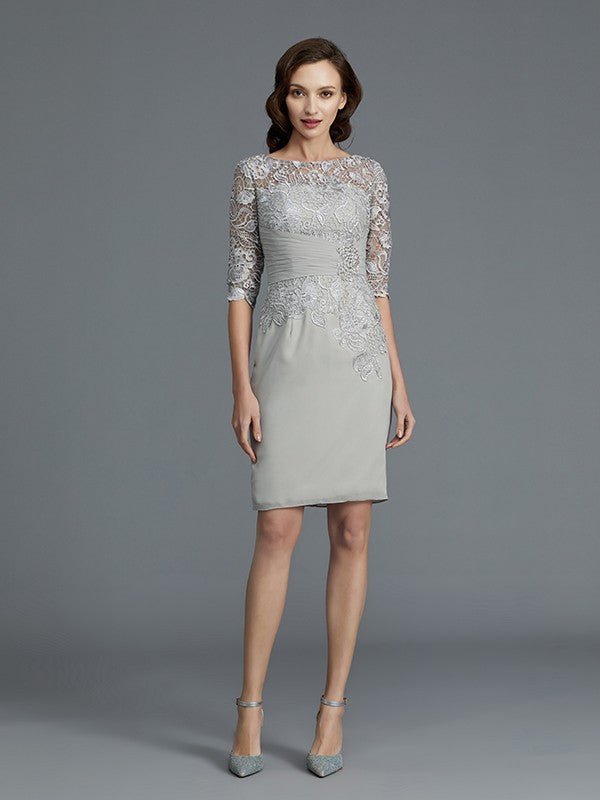 A Line Sheath/Column Scoop 1/2 Sleeves Chiffon Short/Mini Mother of the Bride Dresses