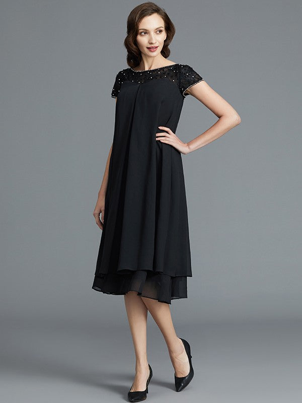 A-Line Sleeveless Scoop Knee-Length Chiffon Mother of the Bride Dresses