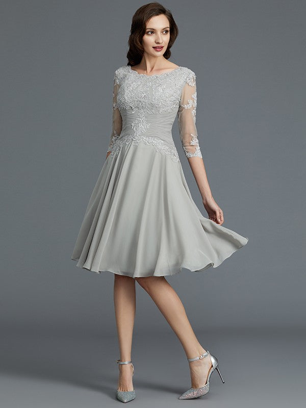 A-Line 1/2 Sleeves Scoop Knee-Length Applique Chiffon Mother of the Bride Dresses
