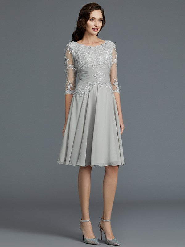 A-Line 1/2 Sleeves Scoop Knee-Length Applique Chiffon Mother of the Bride Dresses