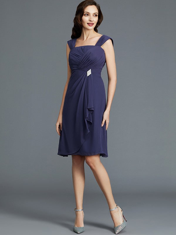 A Line Sheath/Column Straps Chiffon Knee-Length Sleeveless Mother of the Bride Dresses