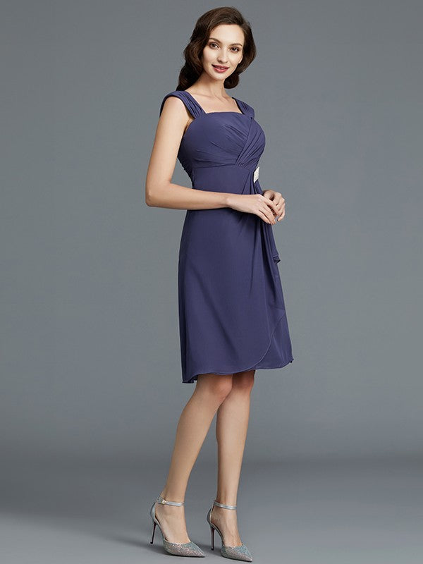 A Line Sheath/Column Straps Chiffon Knee-Length Sleeveless Mother of the Bride Dresses