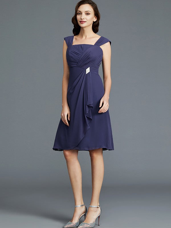 A Line Sheath/Column Straps Chiffon Knee-Length Sleeveless Mother of the Bride Dresses