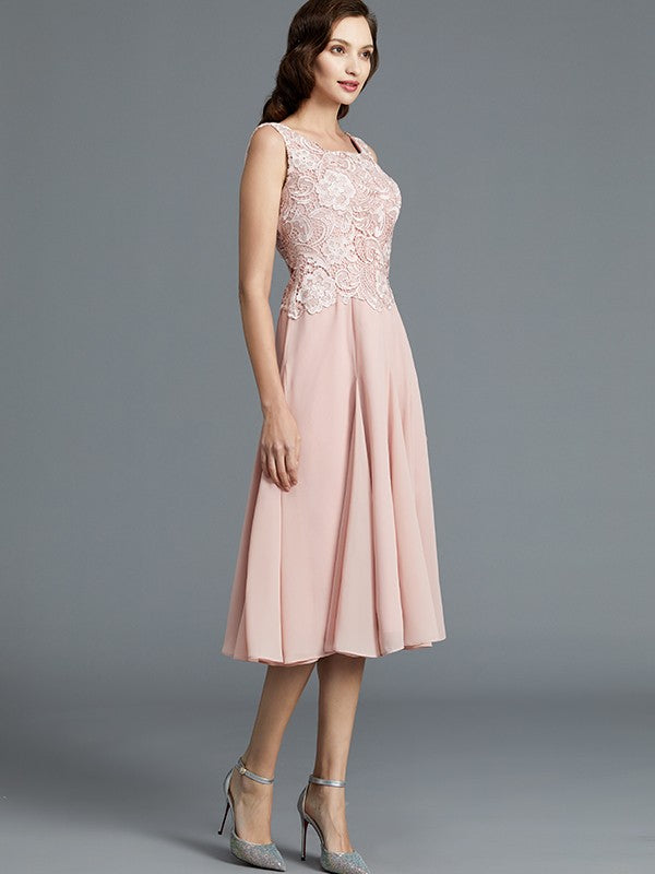 A-Line Sleeveless Scoop Tea-Length Chiffon Mother of the Bride Dresses