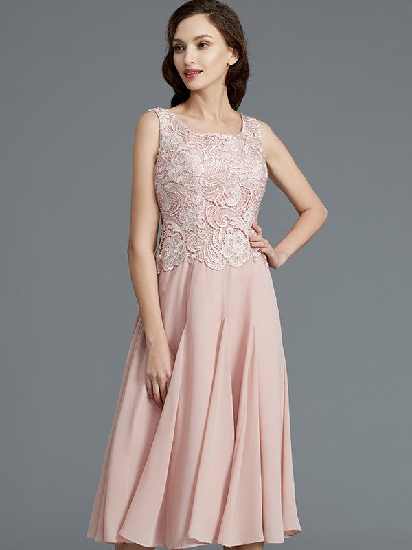 A-Line Sleeveless Scoop Tea-Length Chiffon Mother of the Bride Dresses