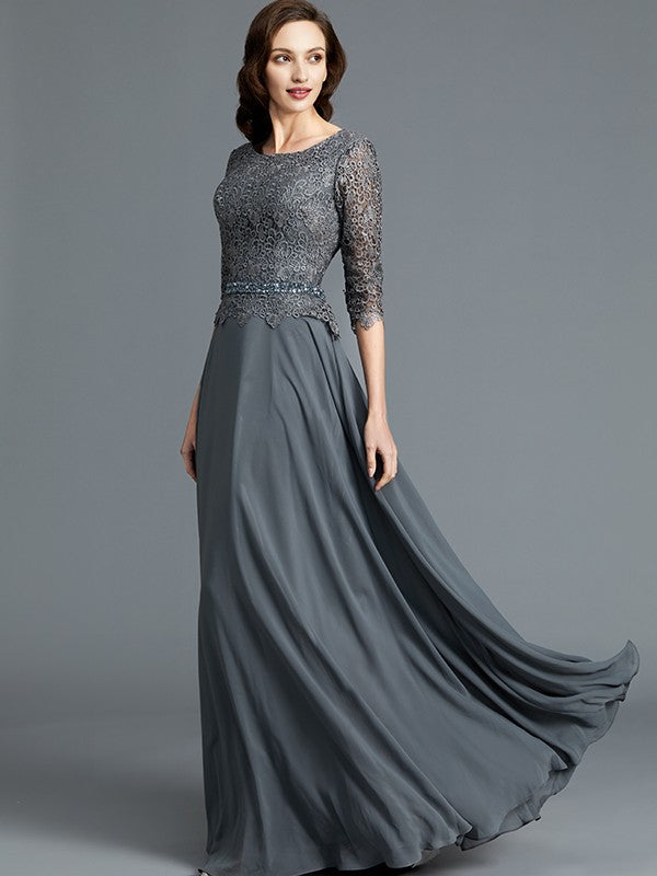 A-Line Scoop 1/2 Sleeves Chiffon Floor-Length Mother of the Bride Dresses