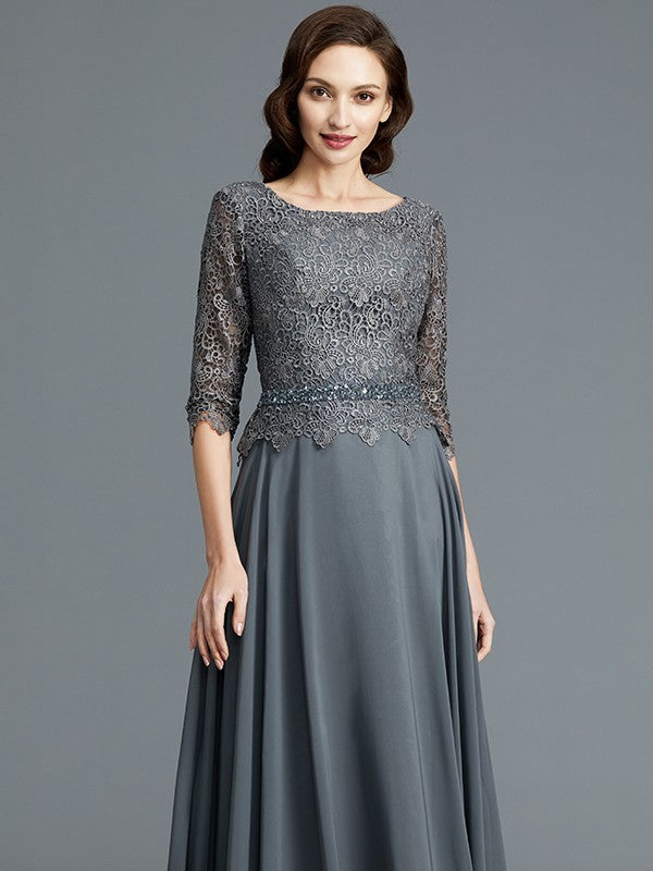 A-Line Scoop 1/2 Sleeves Chiffon Floor-Length Mother of the Bride Dresses