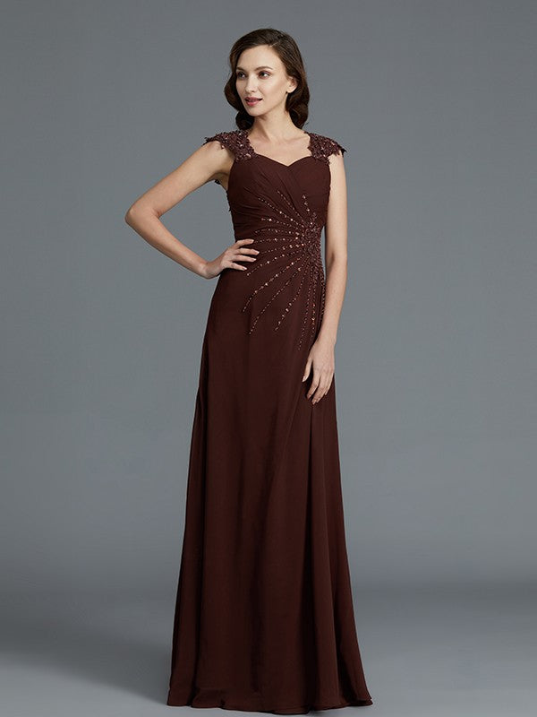 A-Line Sweetheart Sleeveless Chiffon Floor-Length Beading Mother of the Bride Dresses