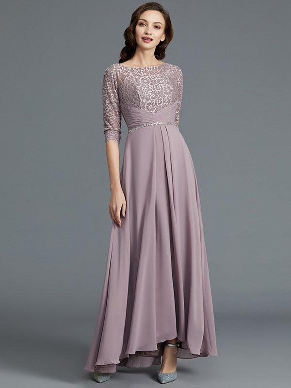 A-Line 1/2 Sleeves Scoop Asymmetrical Chiffon Mother of the Bride Dresses