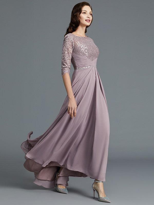 A-Line 1/2 Sleeves Scoop Asymmetrical Chiffon Mother of the Bride Dresses