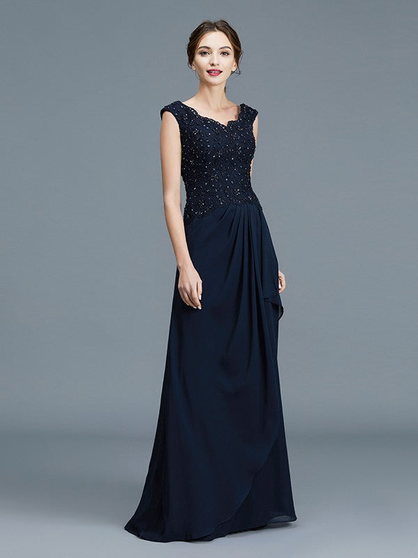 A-Line V-neck Ruffles Floor-Length Chiffon Sleeveless Mother of the Bride Dresses
