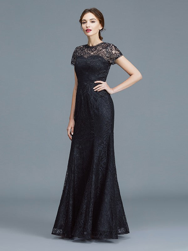A Line Trumpet/Mermaid Scoop Short Sleeves Lace Floor-Length Mother of the Bride Dresses
