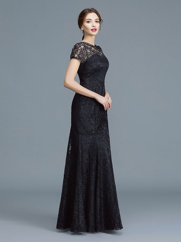A Line Trumpet/Mermaid Scoop Short Sleeves Lace Floor-Length Mother of the Bride Dresses