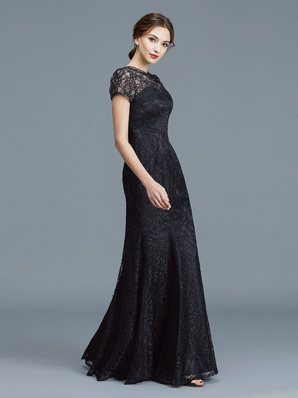A Line Trumpet/Mermaid Scoop Short Sleeves Lace Floor-Length Mother of the Bride Dresses